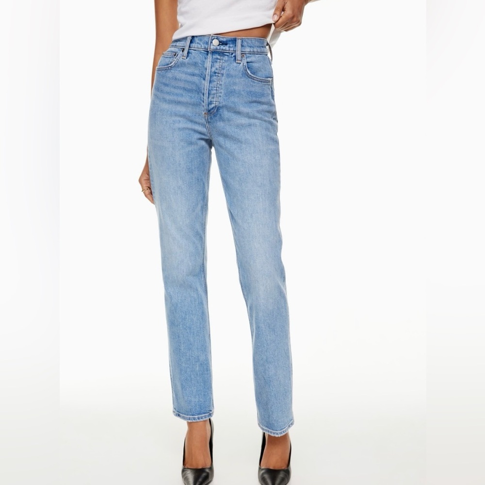 Denim Forum Aritzia Arlo High Rise Straight Leg Jeans Light Sky Blue 28L Jeans